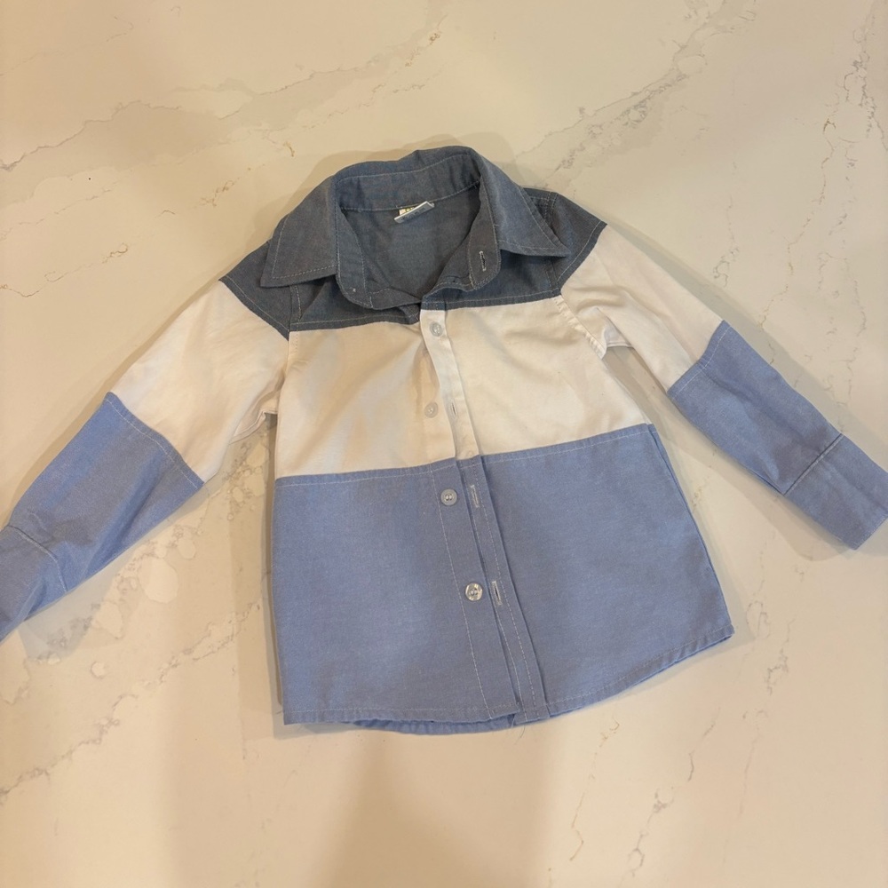 Blue and White Colorblock Shirt